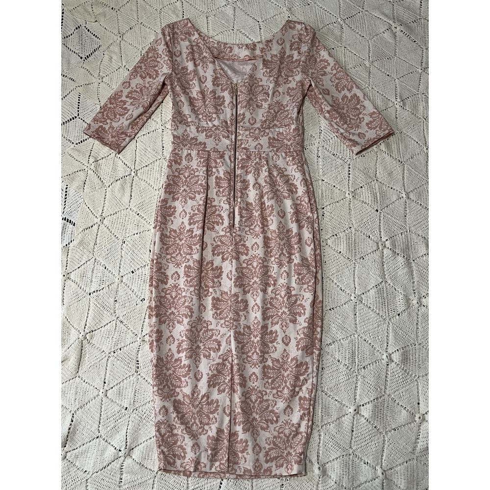 Closet London Dusty Rose Brocade Style Fitted Midi Dress – Size US 6 / UK 10 - Picture 9 of 13